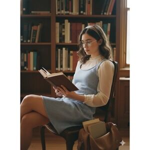 Forever 21 Blue Houndstooth Mini Dress - Soft Academia Coquette Preppy